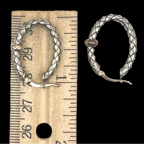 Vintage Italian Vermeil Silver Woven Hoop Earrings with 18K (750) Latch - Picture 4 of 8